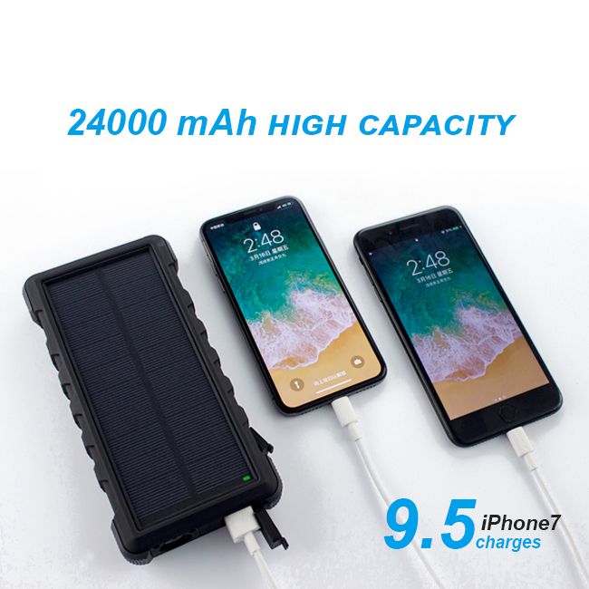 Waterproof 24000mah Solar Power Bank Charger